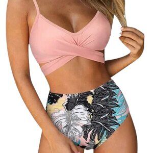 NWT Wrap top XL BIKINI pink peach tropical floral bottoms